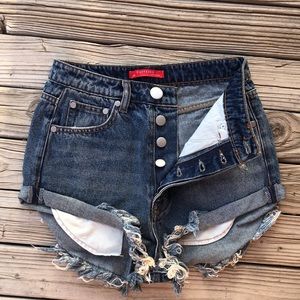 EUC Caffeine Size Small High Rise Blue Jean Cut Off Button Fly Short Shorts